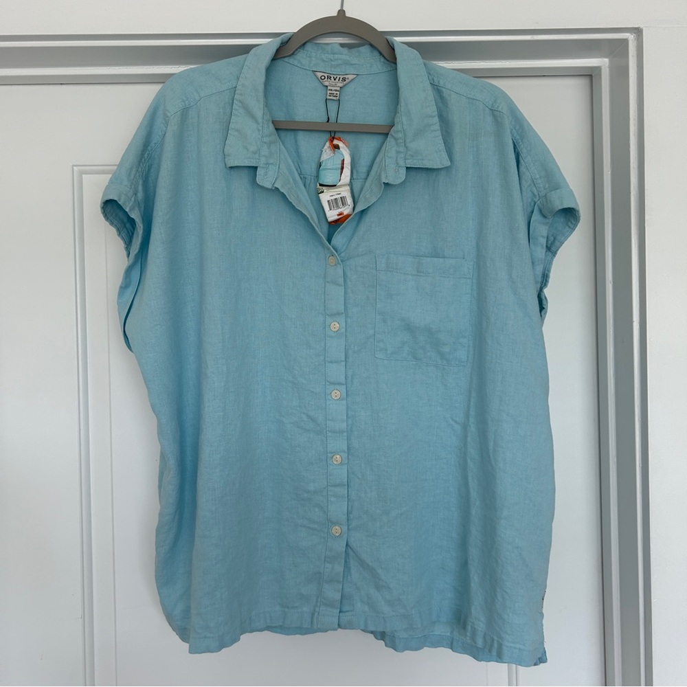 NWT Orvis Oversized Button-front Linen Blend Top